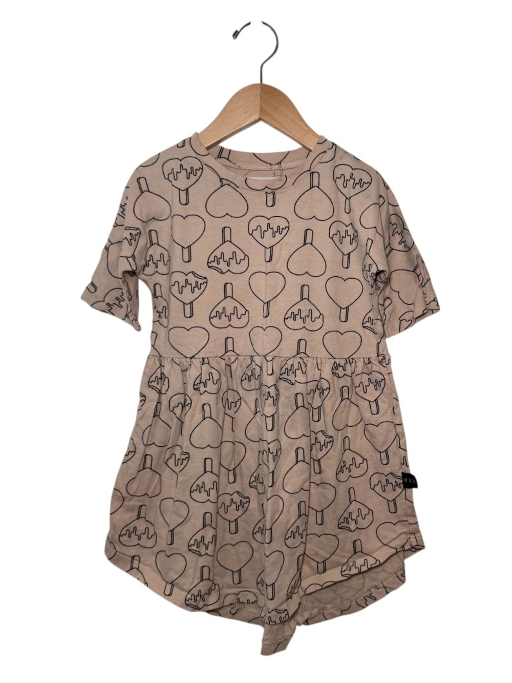 HUXBABY / HUX light pink & black heart lollipop cotton twirl dress - size 5